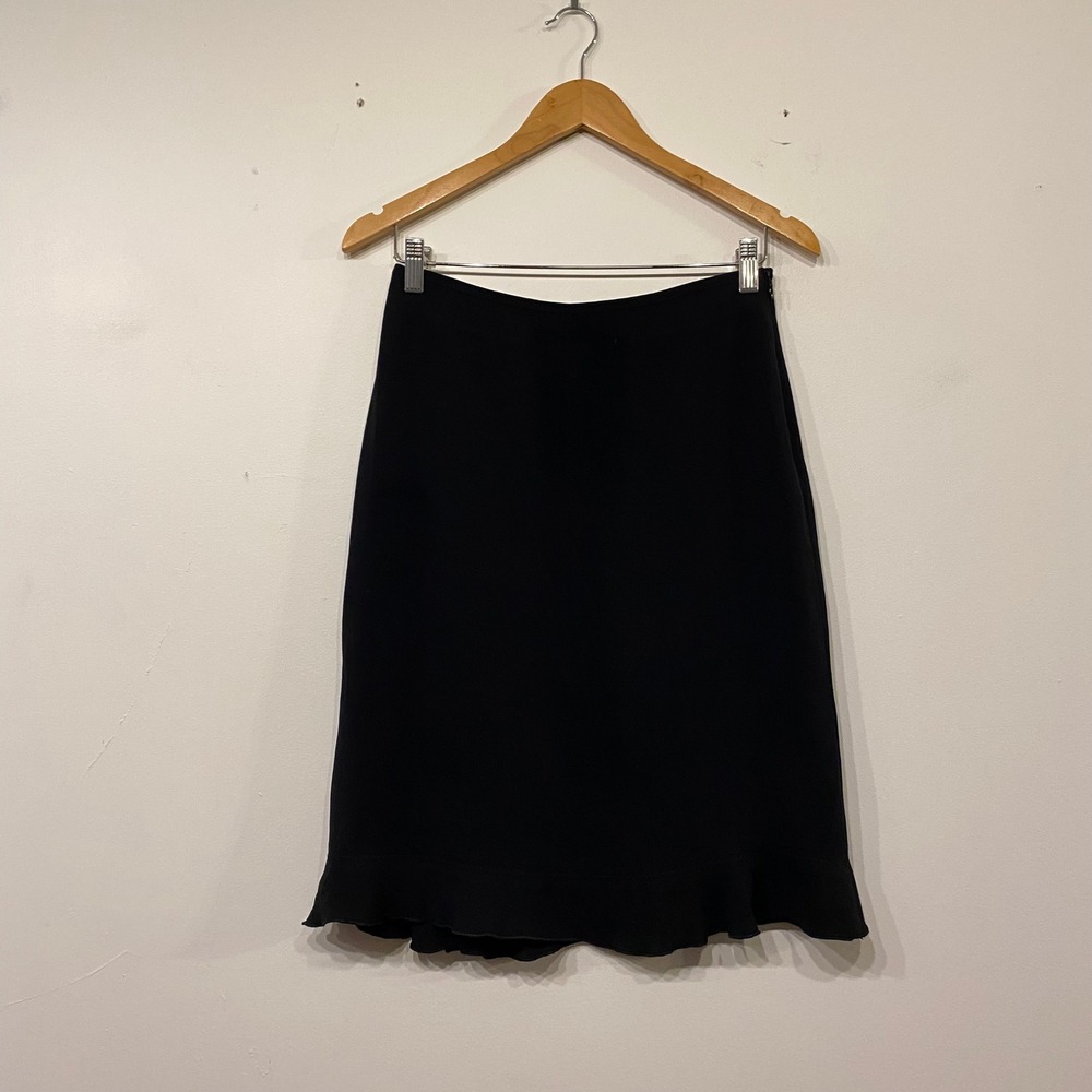 Sandra Angelozzi Black Ruffle Hem Midi Skirt Size 34 Romantic Side Zip